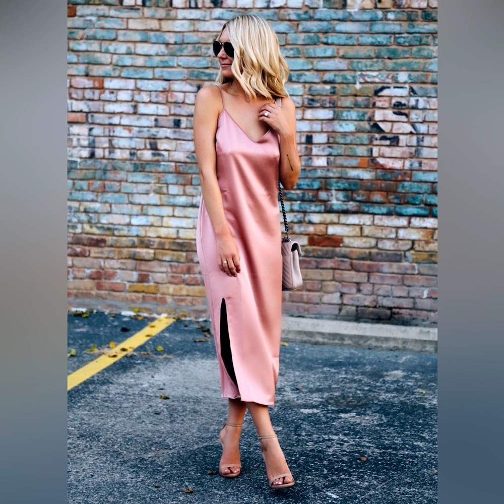 Trouvé Mauve Light Pink Slip Dress with Slit - Midi Slip Dress Size XS
